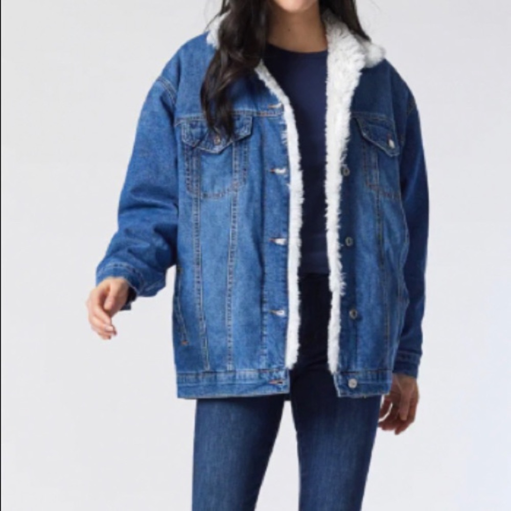 Armani Exchange Oversized Denim and Shearling coat